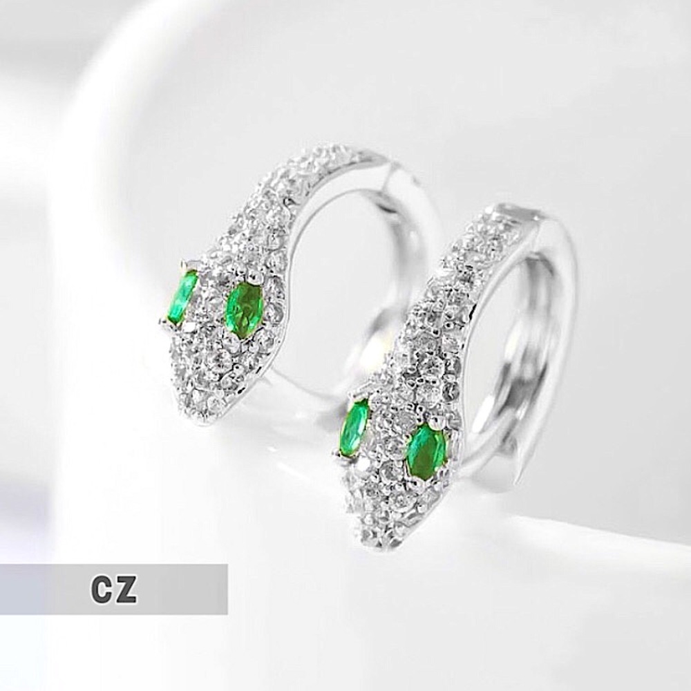 ⚜️[𝟯𝟬%𝗢𝗙𝗙|𝗯𝘂𝗻𝗱𝗹𝗲𝘀 𝟯+]⚜️CZ Snake Silver Huggie Earring NEW